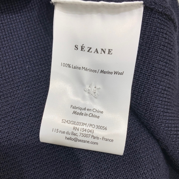 Sezane Betty Cardigan In Marine With Ecru Detail - Picture 9 of 9